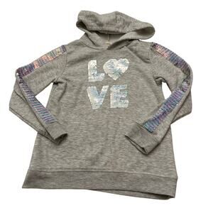 Btween Love Flip Sequin Hoodie sz 6X Girl's Grey Hoodie with Sequins